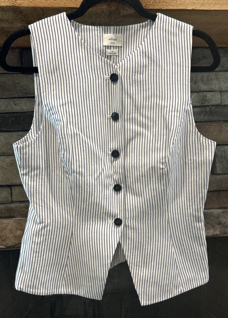 Women’s WILFRED Aritzia Pinstriped Linen Blend REGAL Vest Size 8 *A6